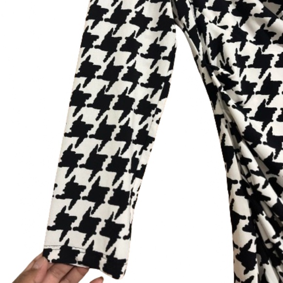muse Women Black White Houndstooth Drape Neck Elastic Ruched Bodycon Dress Sz-4 - Picture 4 of 7